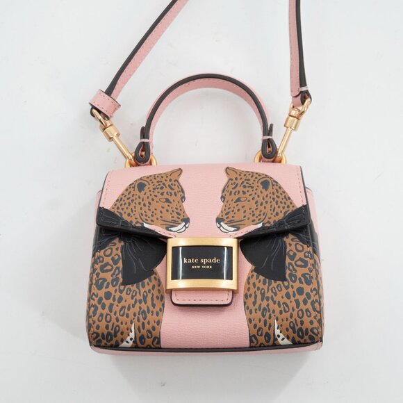 Kate Spade Katy Lucy Leopard Micro Crossbody Pink Leather Purse Limited Edition - Picture 4 of 14